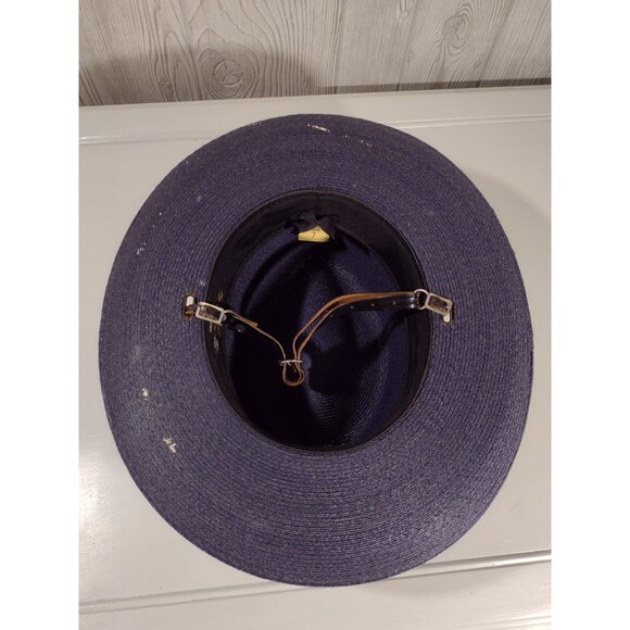 Vtg Stratton Hat Size 7 Deputy Uniform F42 Chicago USA Blue Gold Straw - Picture 13 of 16